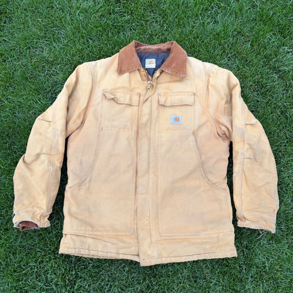 Vintage Carhartt Arctic Traditional Coat Duck Canvas Tan Made in USA Distressed